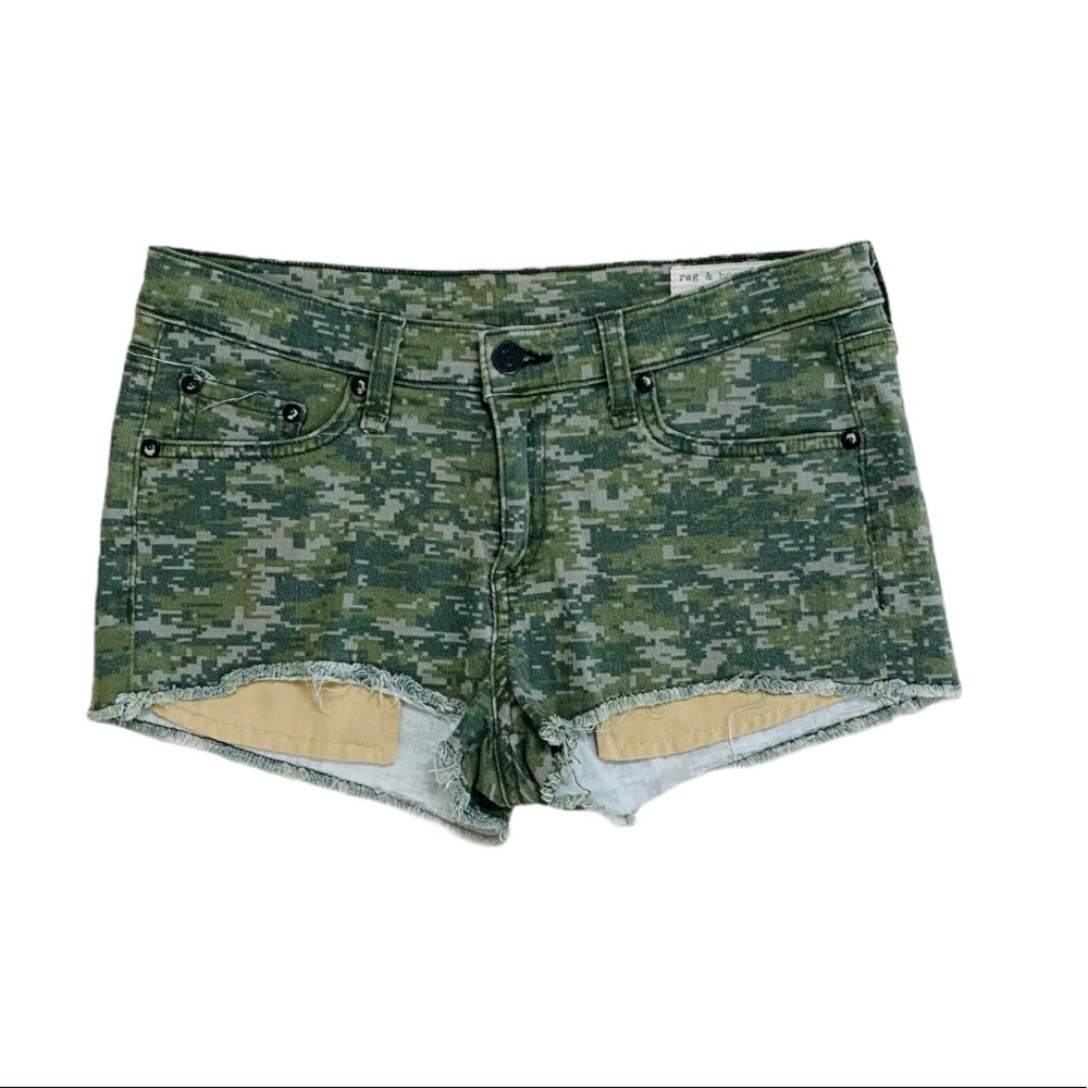 RAG & BONE Camouflage Print Mini Shorts 26